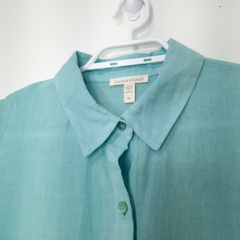 Eileen Fisher Hankerchief Linen Sleeveless Button Down Shirt Blouse Womens Small - Picture 4 of 11